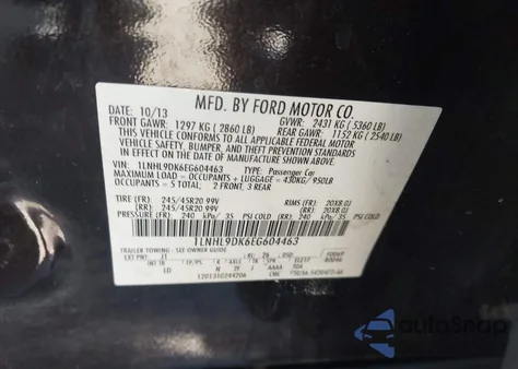 2014 Lincoln Mks z USA, uszkodzony, nr VIN 1LNHL9DK6EG604463